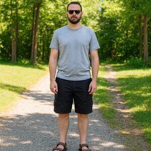 VTG Ralph Lauren Polo Jeans Men Navy 14 Waterproof Polyurethane Cargo Shorts Y2K